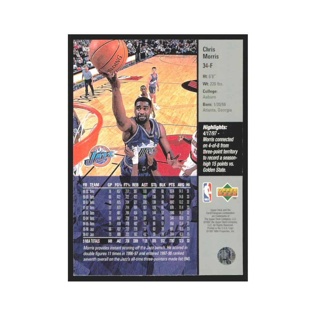 Chris Morris 1997 Upper Deck #125 Utah Jazz Basketball Card NM