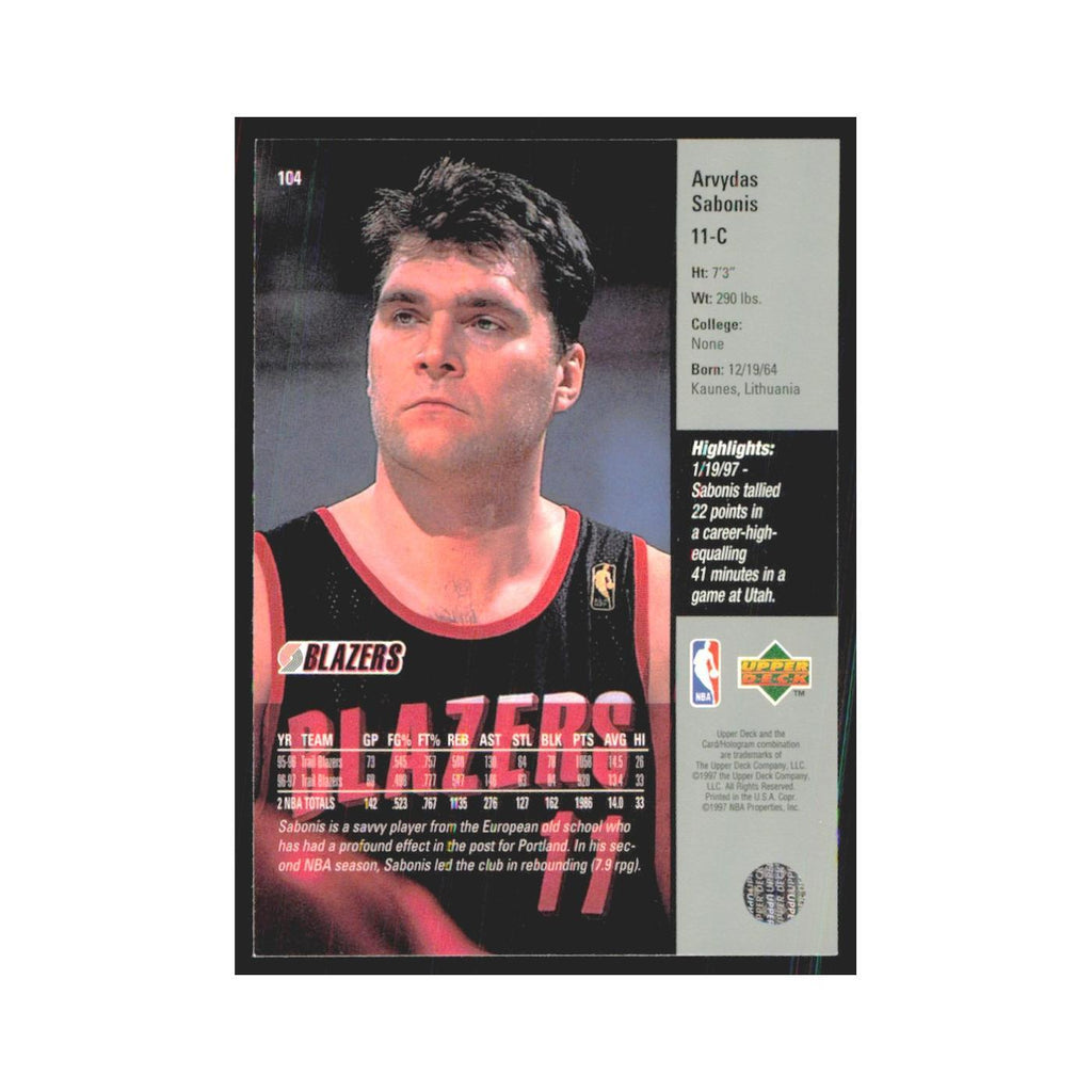 Arvydas Sabonis 1997 Upper Deck #104 Portland Trail Blazers Basketball Card NM