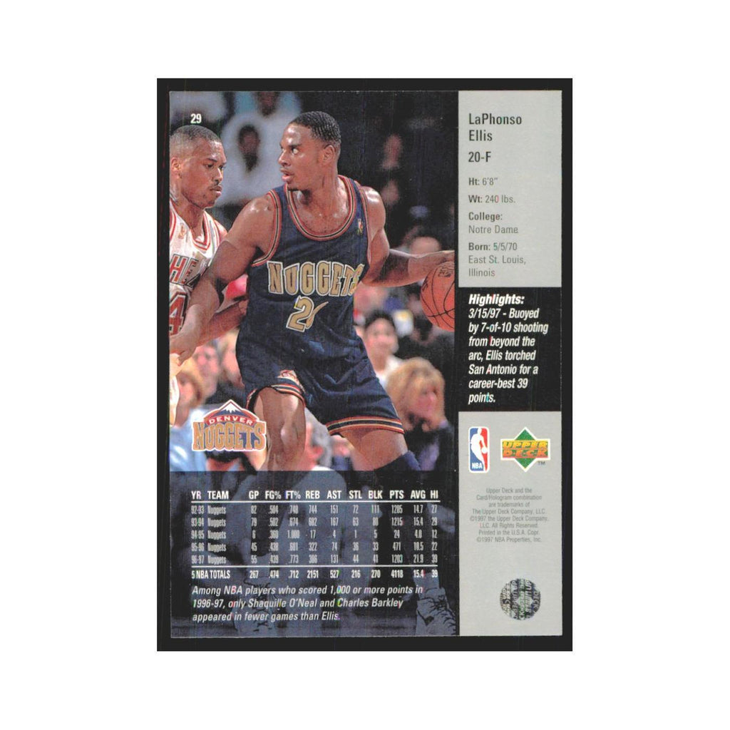LaPhonso Ellis 1997 Upper Deck #29 Denver Nuggets Basketball Card NM