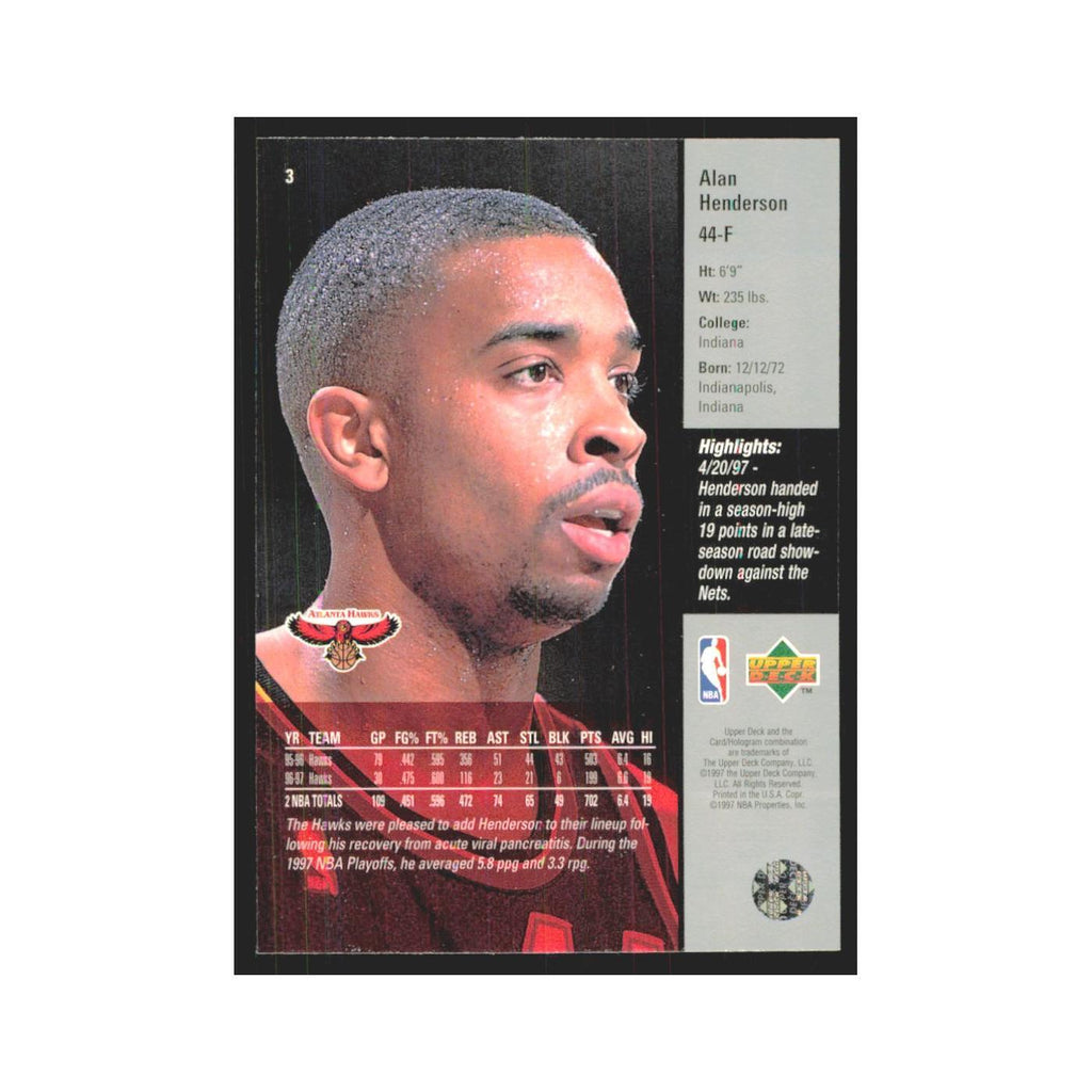 Alan Henderson 1997 Upper Deck #3 Atlanta Hawks Basketball Card NM