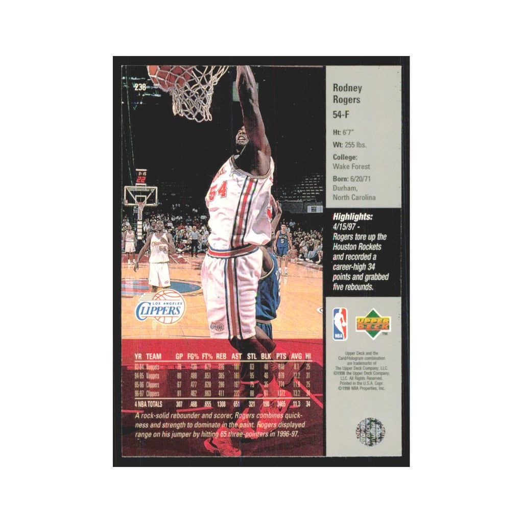 Rodney Rogers 1997 Upper Deck #238 Los Angeles Clippers Basketball Card NM