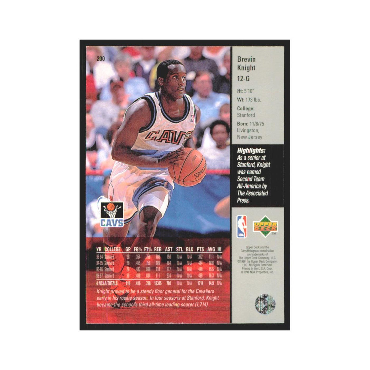 Brevin Knight 1997 Upper Deck #200 Cleveland Cavaliers Basketball Card NM