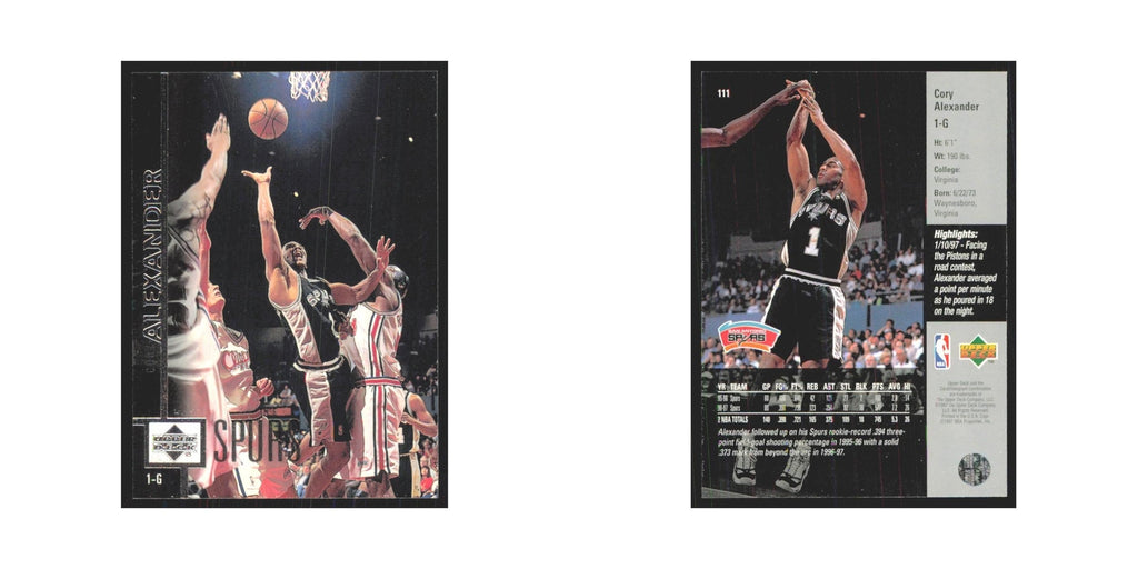 Cory Alexander 1997 Upper Deck #111 San Antonio Spurs Basketball Card NM