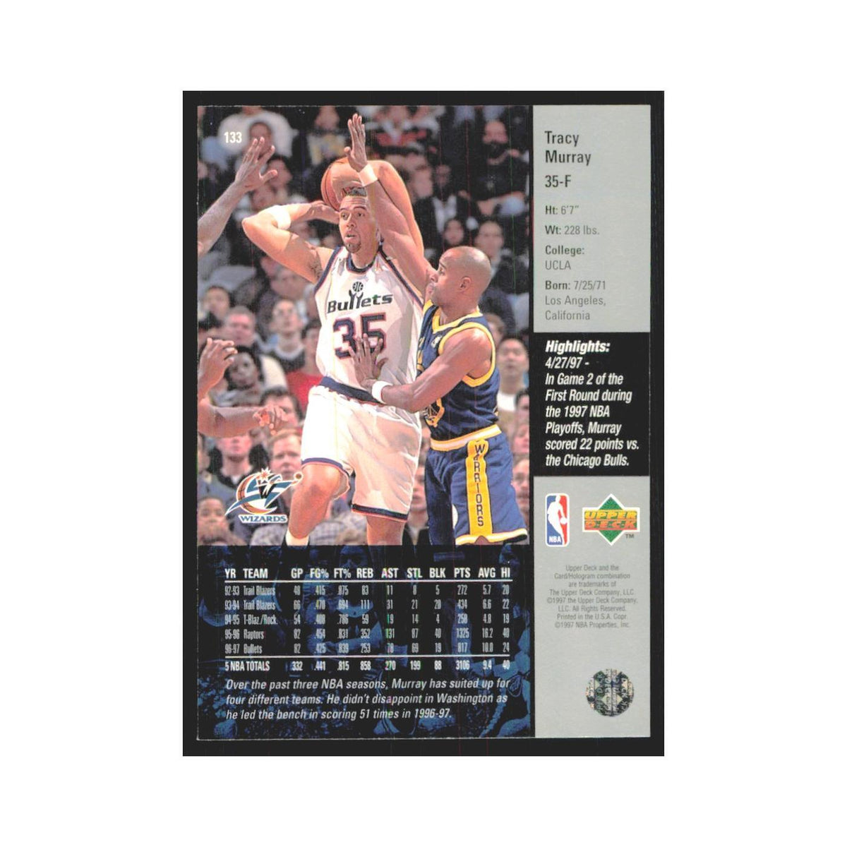 Tracy Murray 1997 Upper Deck #133 Washington Wizards Basketball Card NM