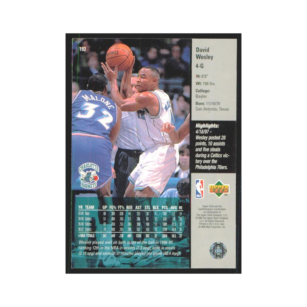 David Wesley 1997 Upper Deck #193 Charlotte Hornets Basketball Card NM