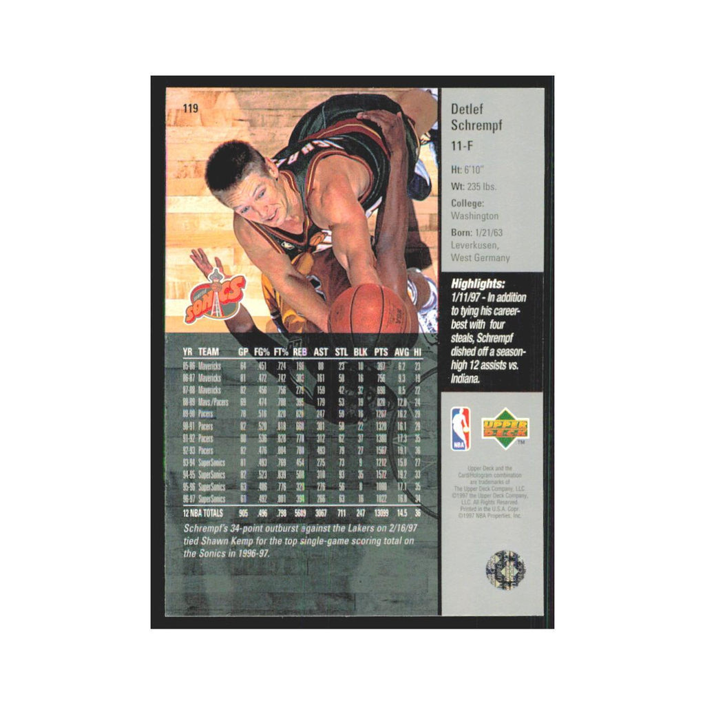 Detlef Schrempf 1997 Upper Deck #119 Seattle SuperSonics Basketball Card NM
