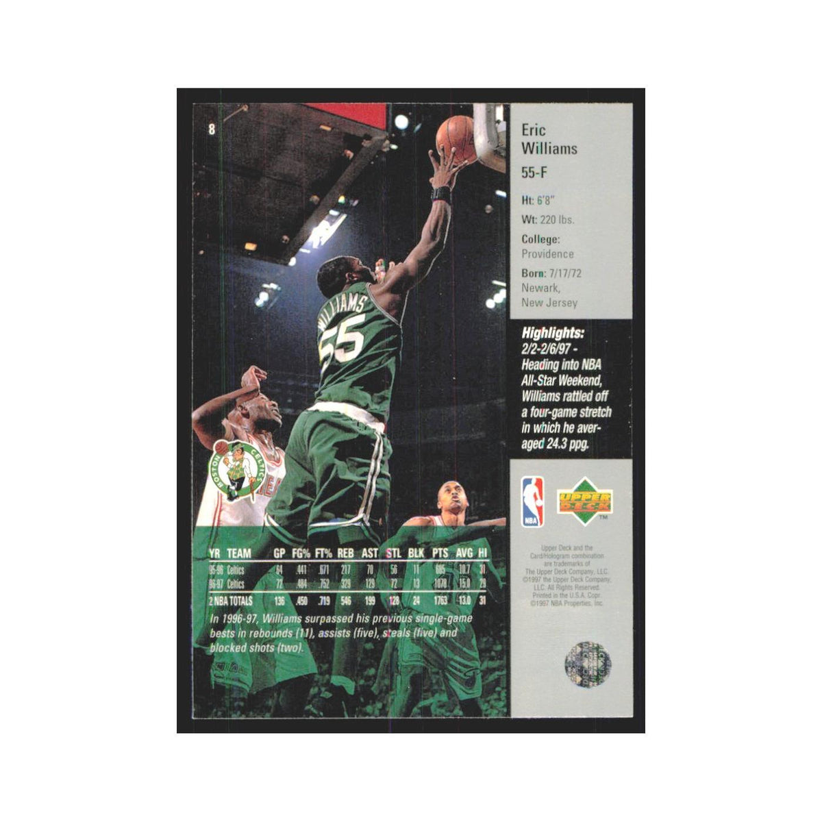 Eric Williams 1997 Upper Deck #8 Boston Celtics Basketball Card NM