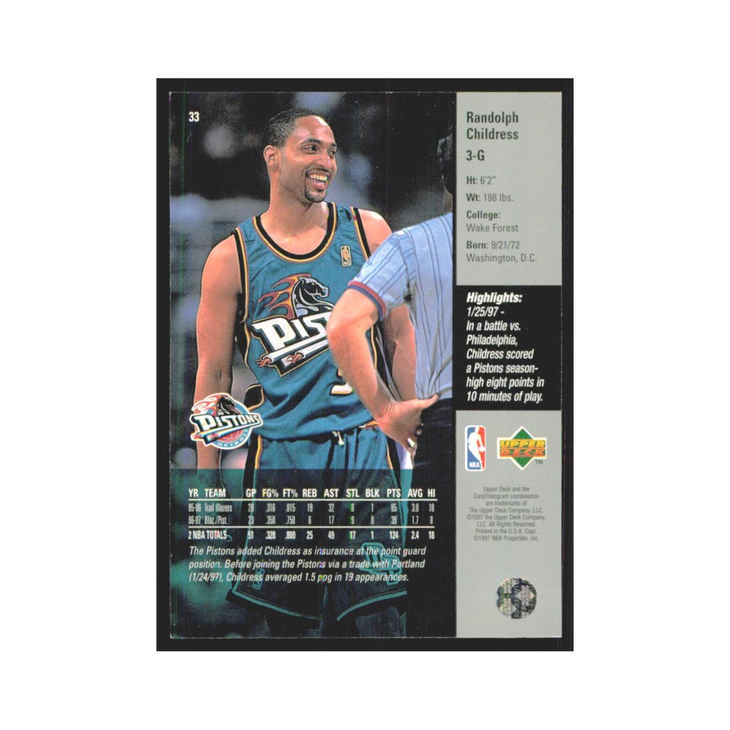 Randolph Childress 1997 Upper Deck #33 Detroit Pistons Basketball Card NM