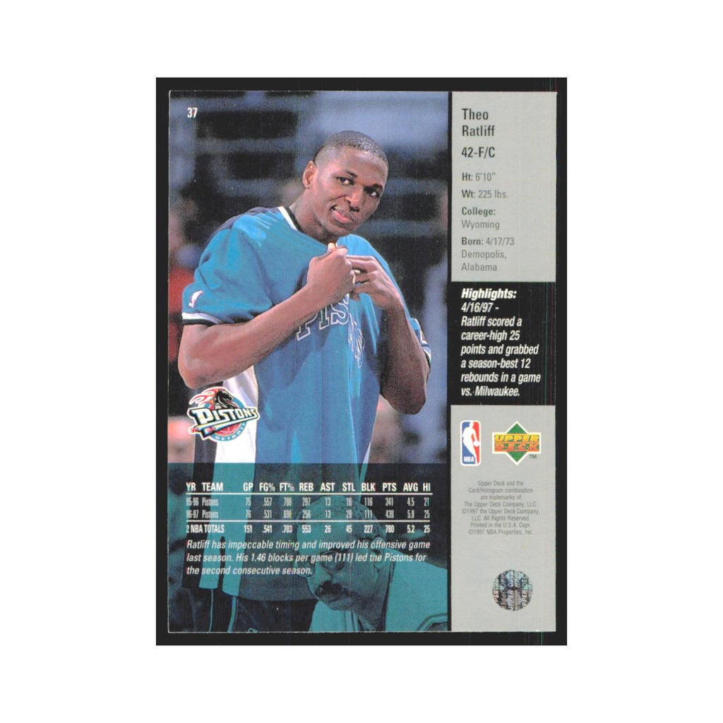Theo Ratliff 1997 Upper Deck #37 Detroit Pistons Basketball Card NM