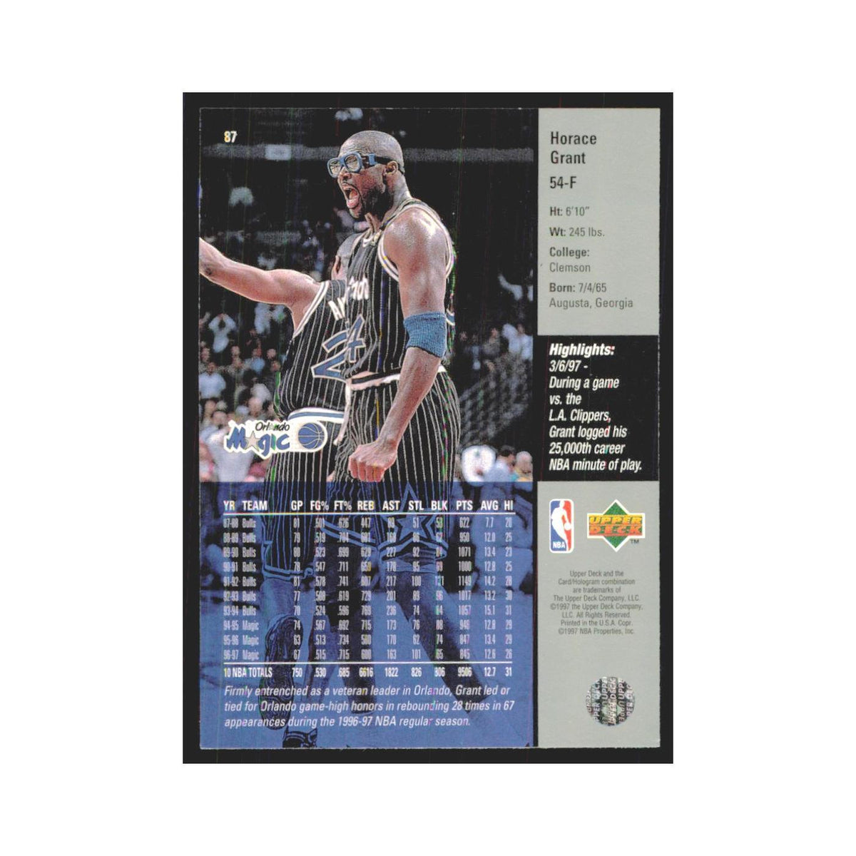 Horace Grant 1997 Upper Deck #87 Orlando Magic Basketball Card NM