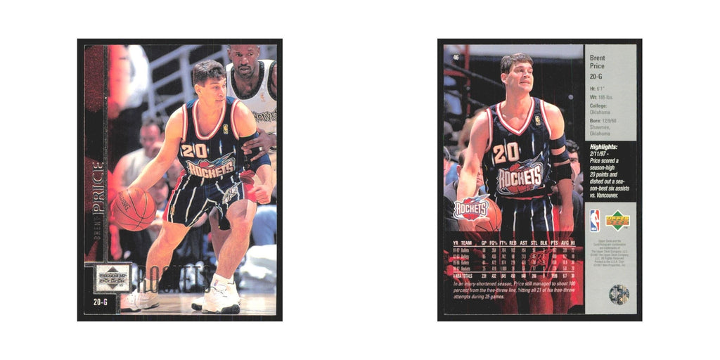 Brent Price 1997 Upper Deck #46 Houston Rockets Basketball Card NM