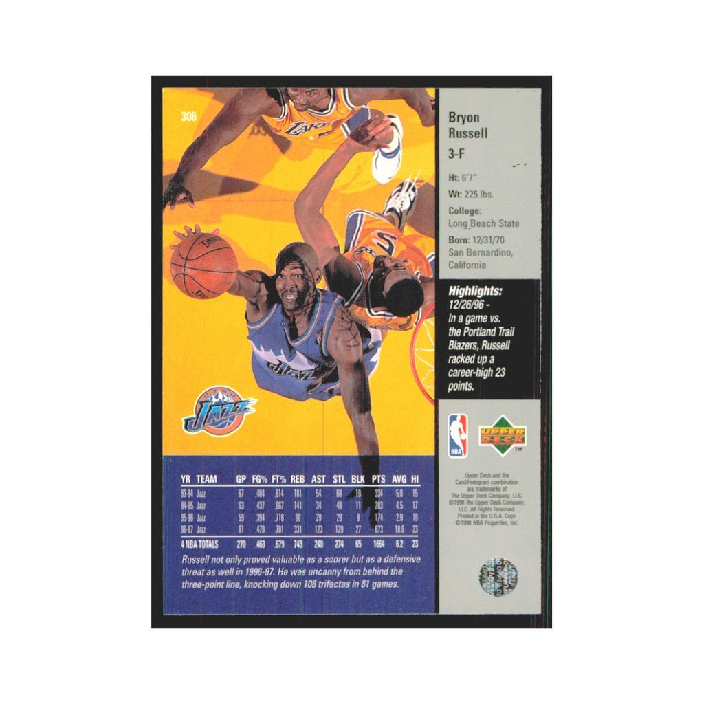 Bryon Russell 1997 Upper Deck #306 Utah Jazz Basketball Card NM
