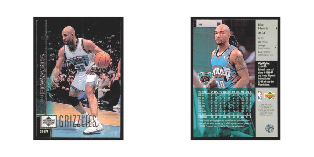 Blue Edwards 1997 Upper Deck #309 Vancouver Grizzlies Basketball Card NM