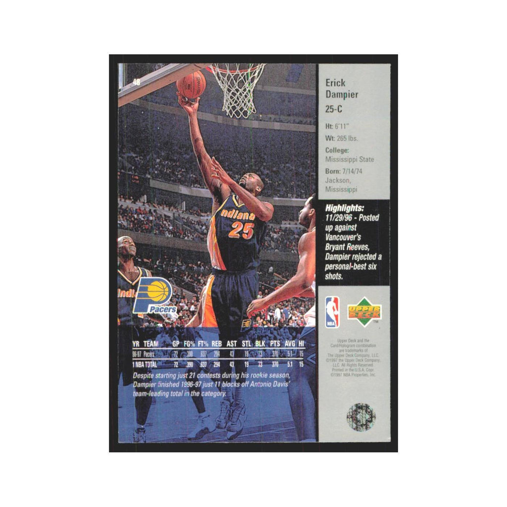 Erick Dampier 1997 Upper Deck #25 Indiana Pacers Basketball Card NM