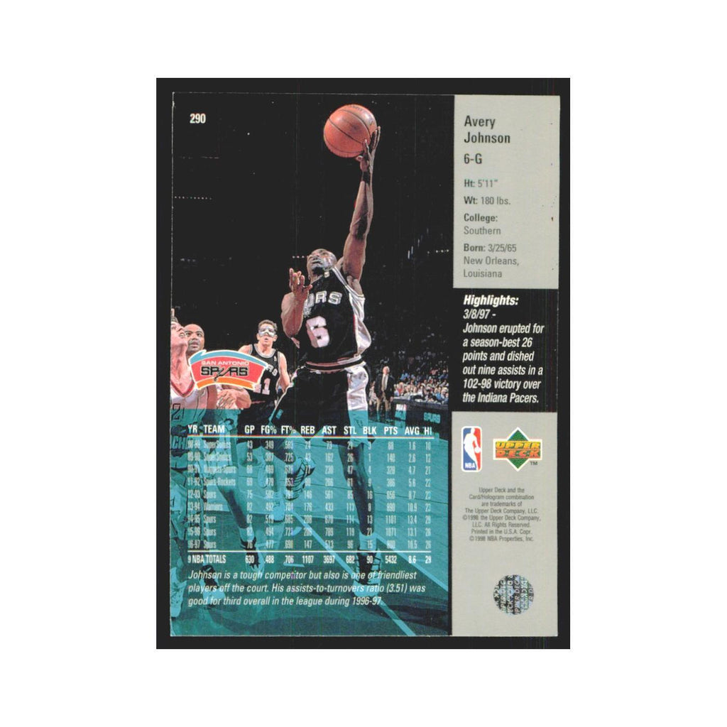 Avery Johnson 1997 Upper Deck #290 San Antonio Spurs Basketball Card NM