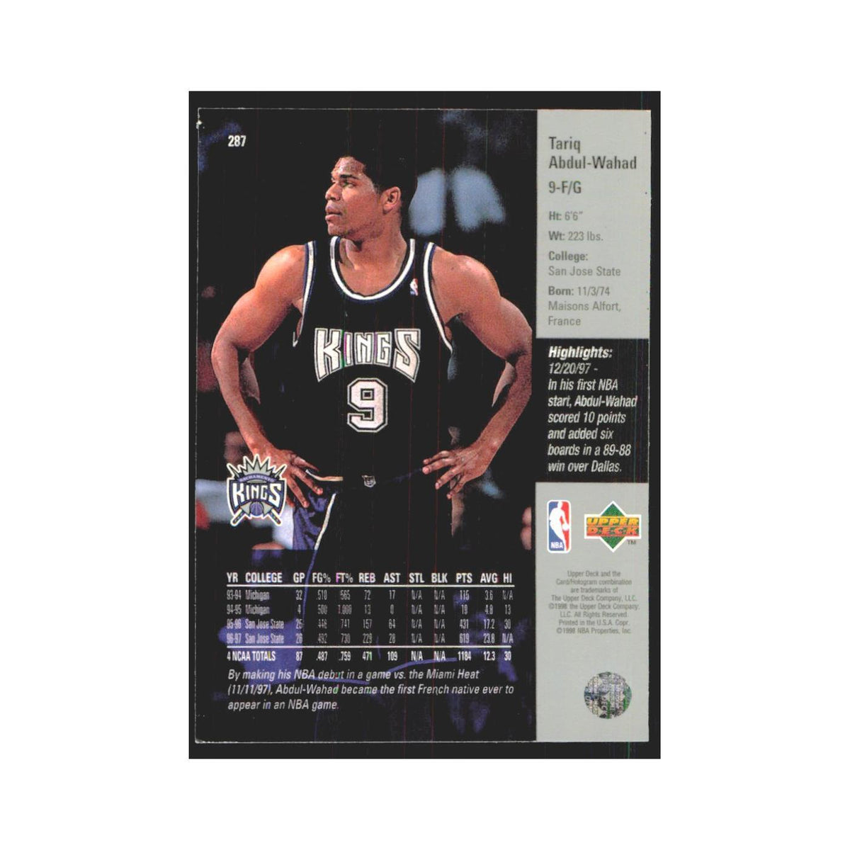 Tariq Abdul-Wahad 1997 Upper Deck #287 Sacramento Kings Basketball Card NM