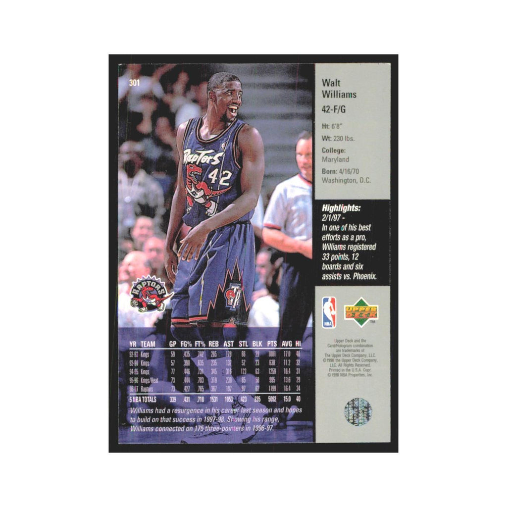 Walt Williams 1997 Upper Deck #301 Toronto Raptors Basketball Card NM