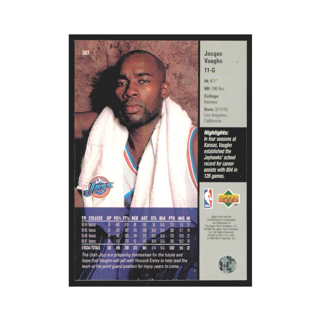 Jacque Vaughn 1997 Upper Deck #307 Utah Jazz Basketball Card NM