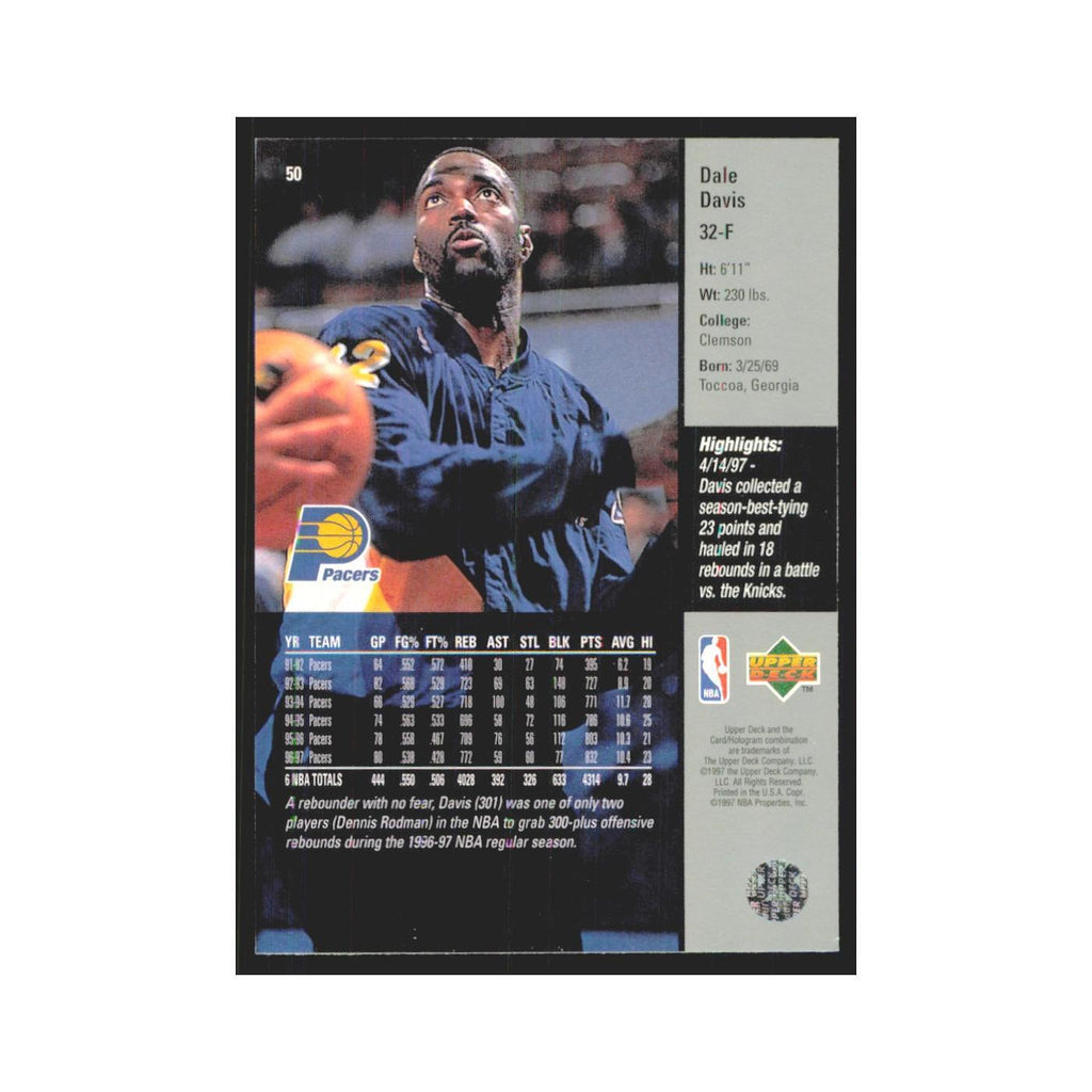 Dale Davis 1997 Upper Deck #50 Indiana Pacers Basketball Card NM