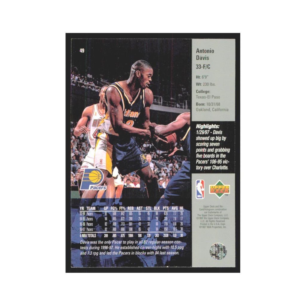 Antonio Davis 1997 Upper Deck #49 Indiana Pacers Basketball Card NM