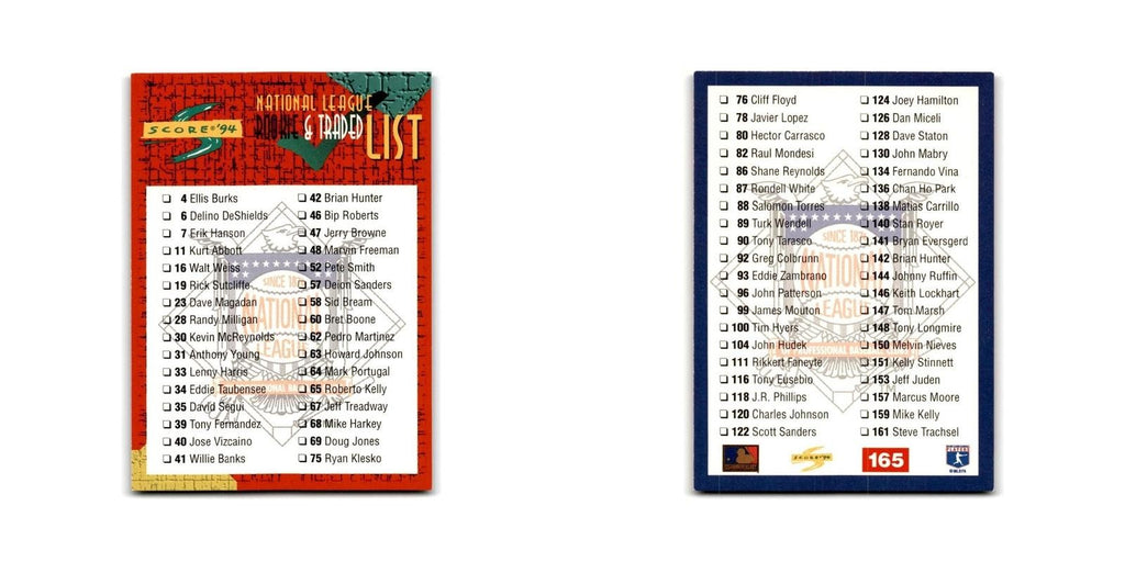 Checlist 1994 Score Rookie & Traded #165 Baseball Card NM