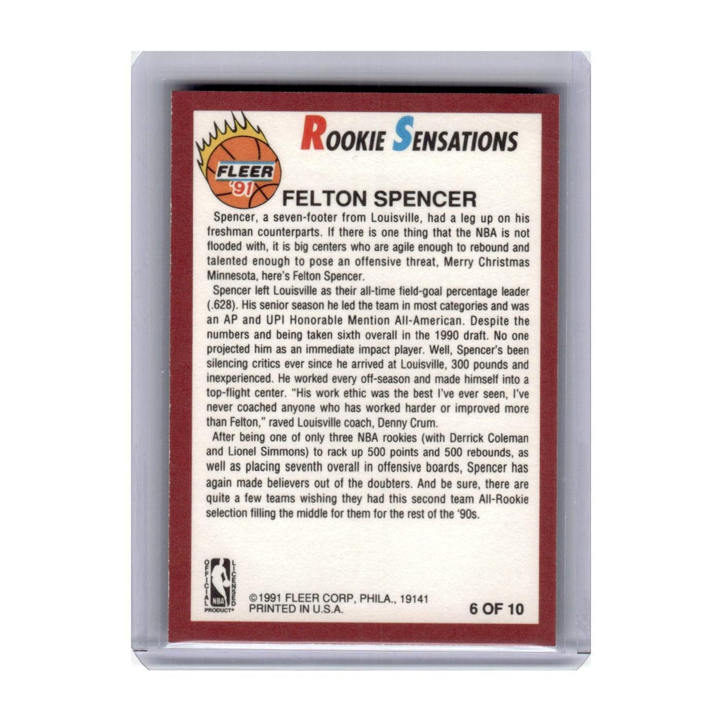 1991 Fleer Rookie Sensations Felton Spencer Timberwolves #6