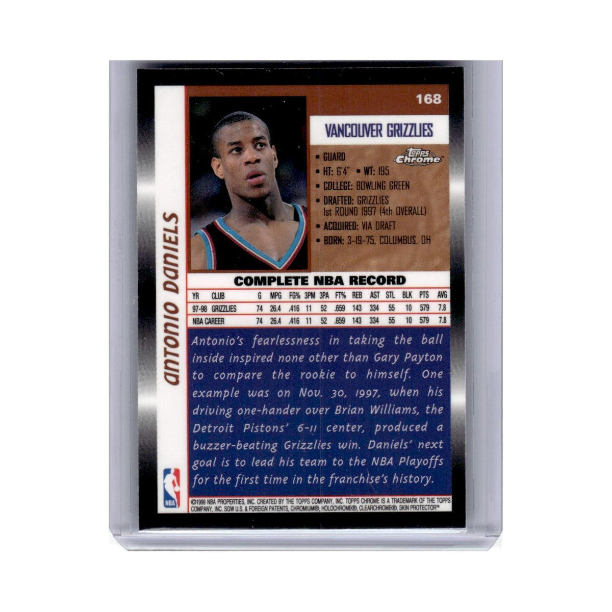 1998 Topps Chrome Antonio Daniels Vancouver Grizzlies #168