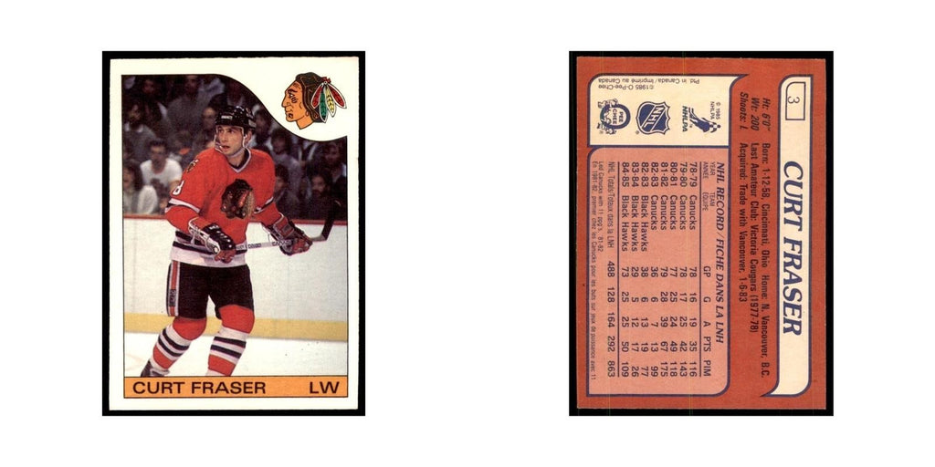 Curt Fraser 1985 O-Pee-Chee #3 Chicago Blackhawks Hockey Card NM