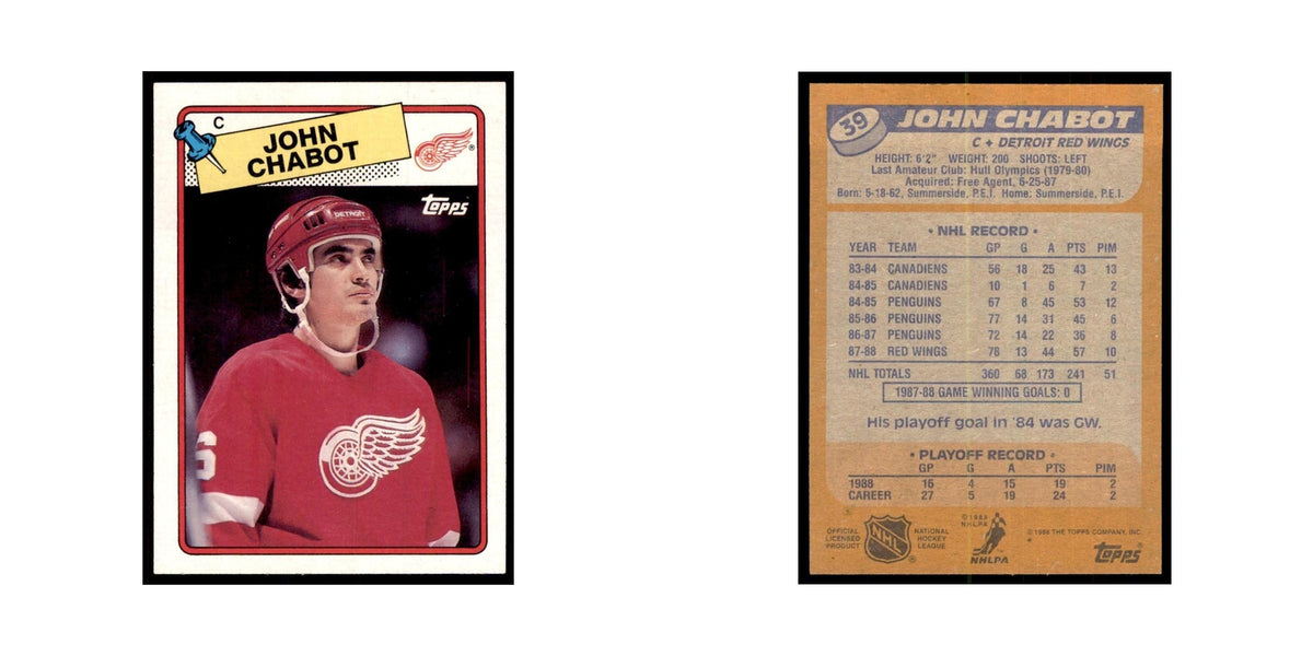 John Chabot 1988 Topps #39 Detroit Red Wings Hockey Card NM
