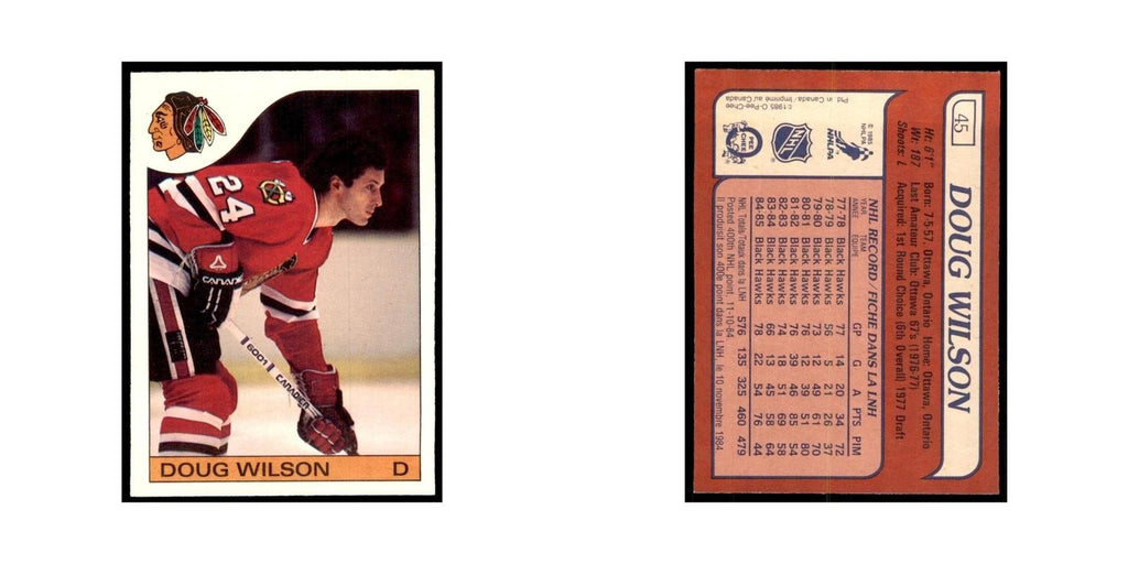 Doug Wilson 1985 O-Pee-Chee #45 Chicago Blackhawks Hockey Card NM