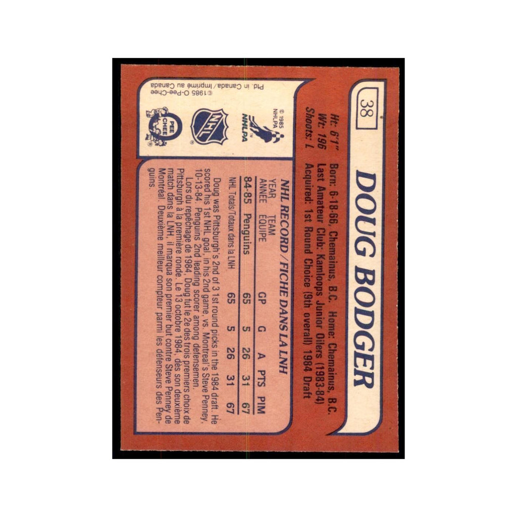 Doug Bodger Rookie 1985 O-Pee-Chee #38 Pittsburgh Penguins Hockey Card NM