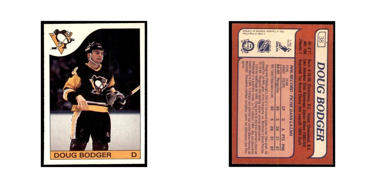 Doug Bodger Rookie 1985 O-Pee-Chee #38 Pittsburgh Penguins Hockey Card NM
