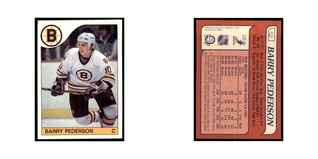 Barry Pederson 1985 O-Pee-Chee #52 Boston Bruins Hockey Card NM