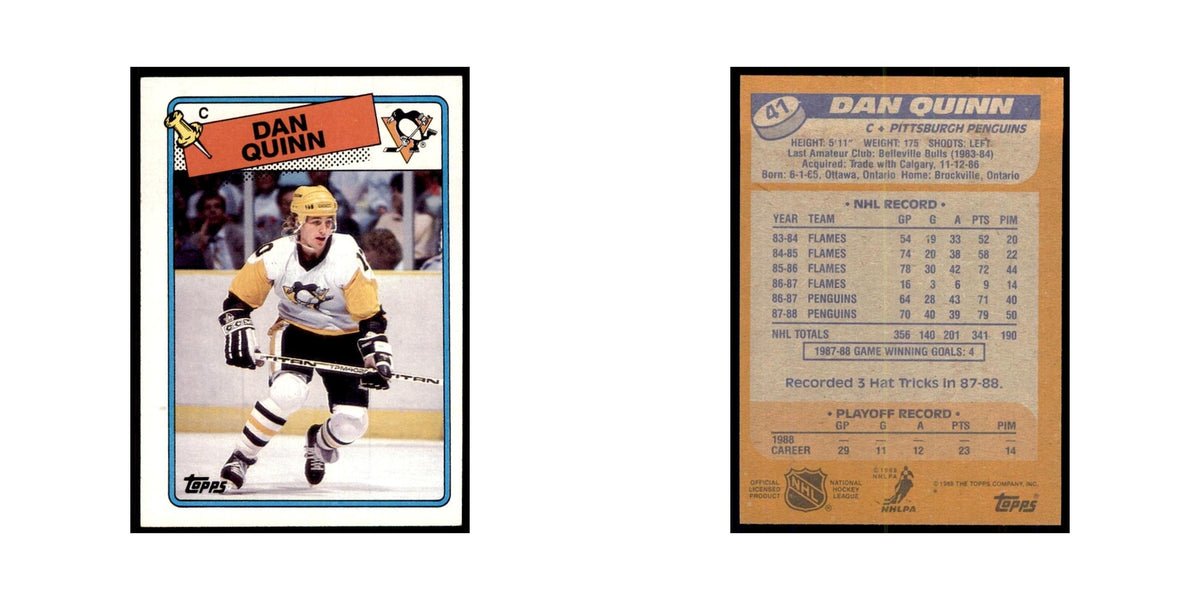 Dan Quinn 1988 Topps #41 Pittsburgh Penguins Hockey Card NM