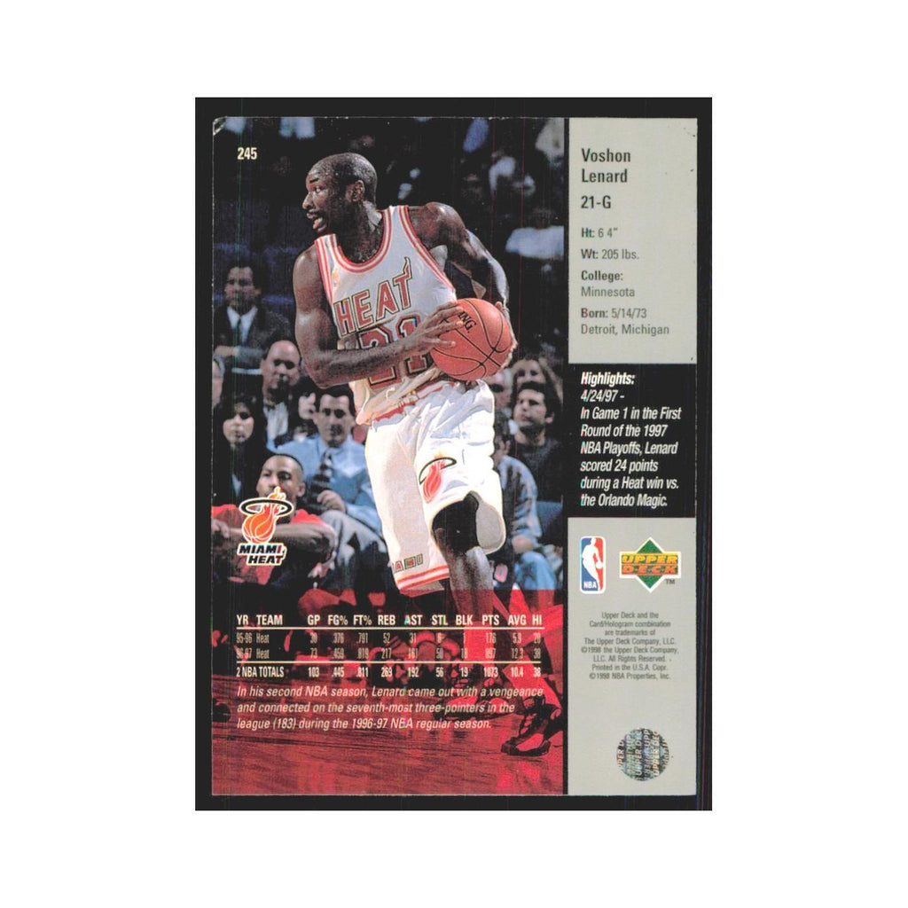 Voshon Lenard 1997 Upper Deck #245 Miami Heat Basketball Card NM
