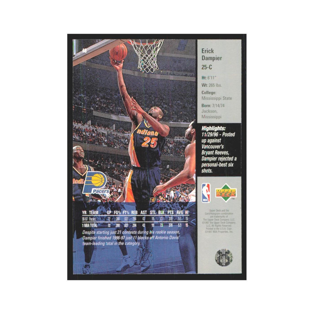 Erick Dampier 1997 Upper Deck #25 Indiana Pacers Basketball Card NM