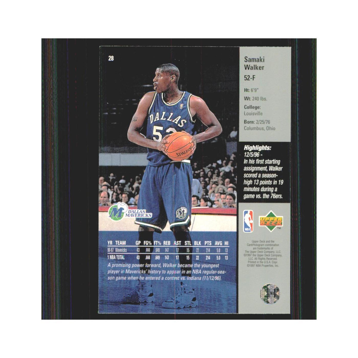 Samaki Walker 1997 Upper Deck #28 Dallas Mavericks Basketball Card NM
