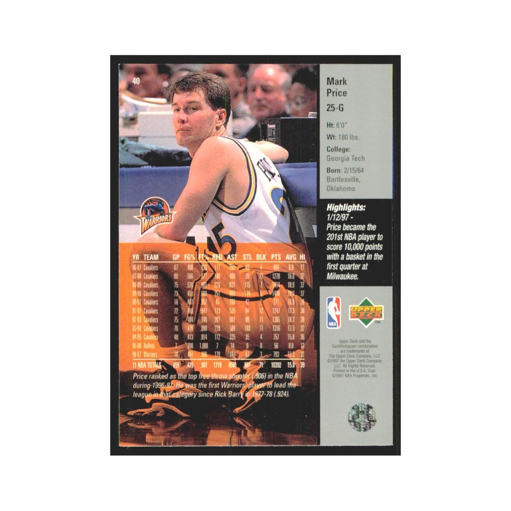 Mark Price 1997 Upper Deck #40 Golden State Warriors Basketball Card NM