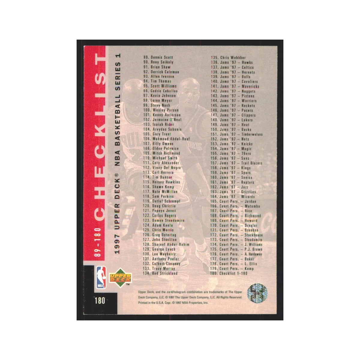 Checklsit 1997 Upper Deck #180 Basketball Card NM