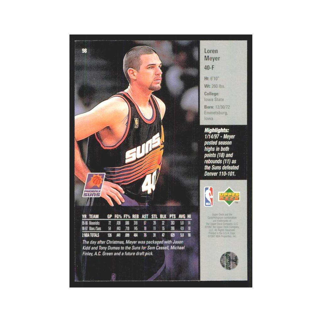 Loren Meyer 1997 Upper Deck #98 Phoenix Suns Basketball Card NM