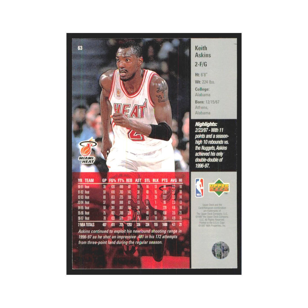 Keith Askins 1997 Upper Deck #63 Miami Heat Basketball Card NM