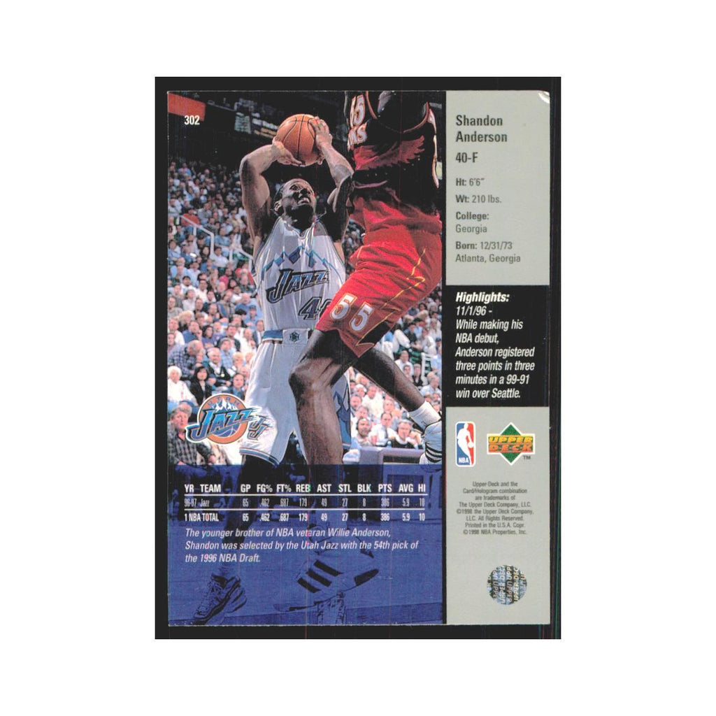 Shandon Anderson 1997 Upper Deck #302 Utah Jazz Basketball Card NM