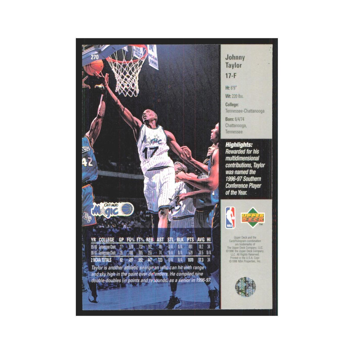 Johnny Taylor 1997 Upper Deck #270 Orlando Magic Basketball Card NM