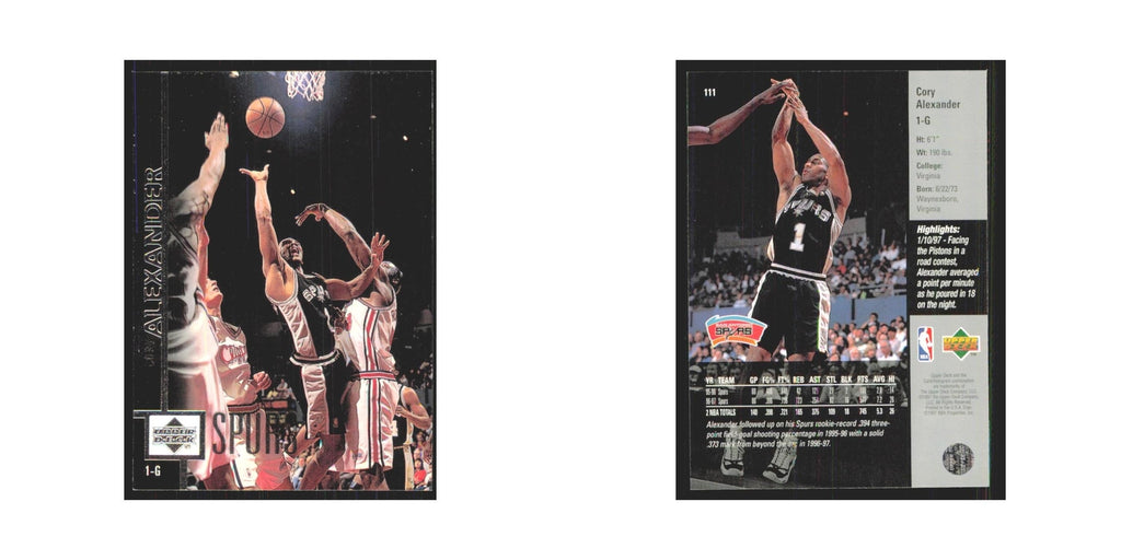 Cory Alexander 1997 Upper Deck #111 San Antonio Spurs Basketball Card NM