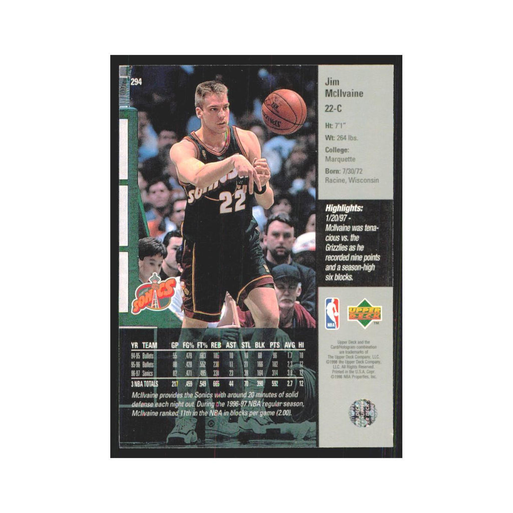Jim Mcllvaine 1997 Upper Deck #294 Seattle SuperSonics Basketball Card NM
