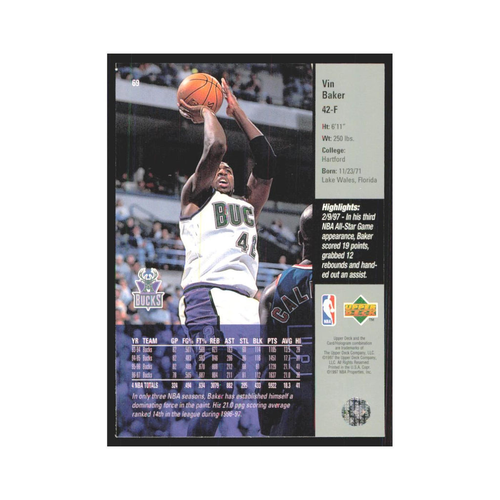 Vin Baker 1997 Upper Deck #69 Milwaukee Bucks Basketball Card NM