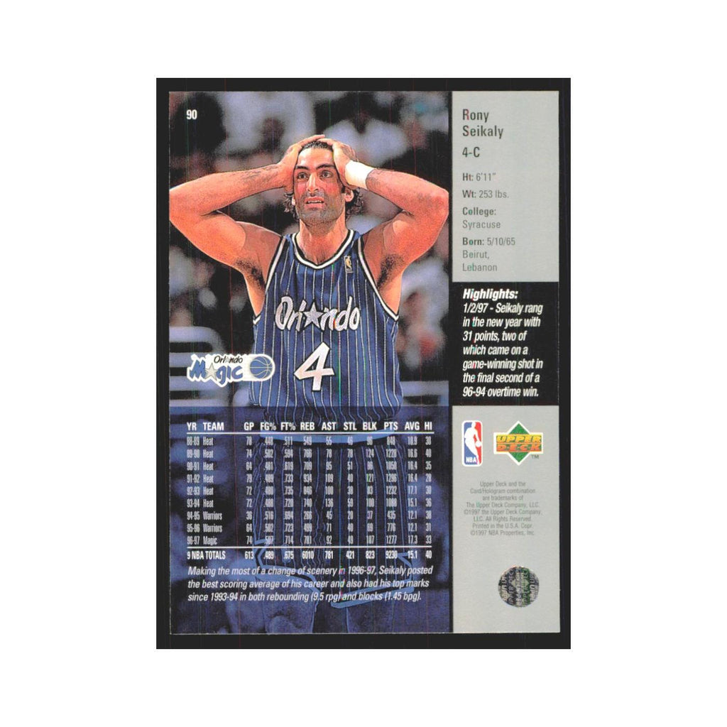 Rony Seikaly 1997 Upper Deck #90 Orlando Magic Basketball Card NM