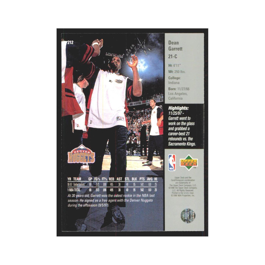Dean Garrett 1997 Upper Deck #212 Denver Nuggets Basketball Card NM