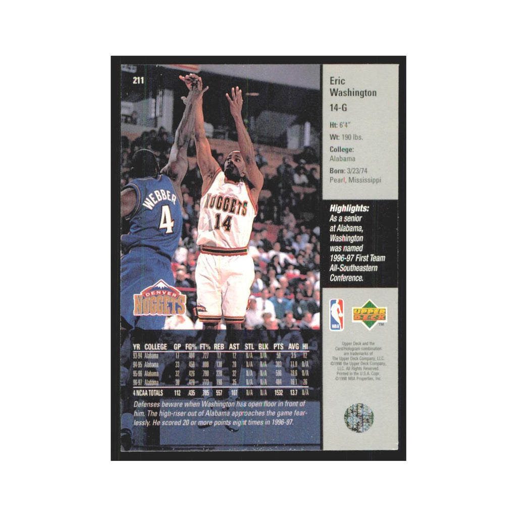 Eric Washington 1997 Upper Deck #211 Denver Nuggets Basketball Card NM