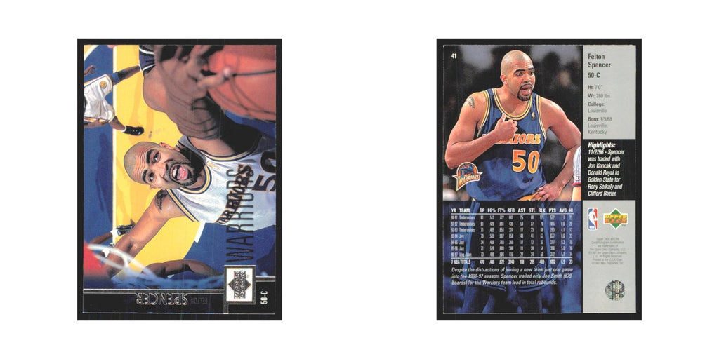 Felton Spencer 1997 Upper Deck #41 Golden State Warriors Basketball Card NM